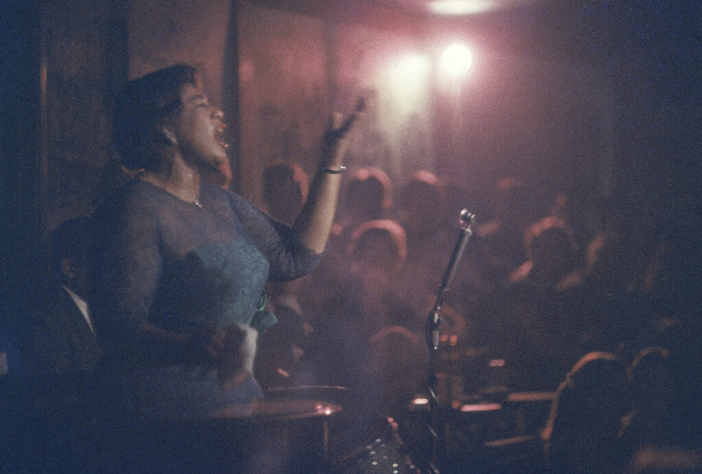 Jazz singer Ella Fitzgerald performed at Mister Kelly's nightclub in Chicago, 1958.