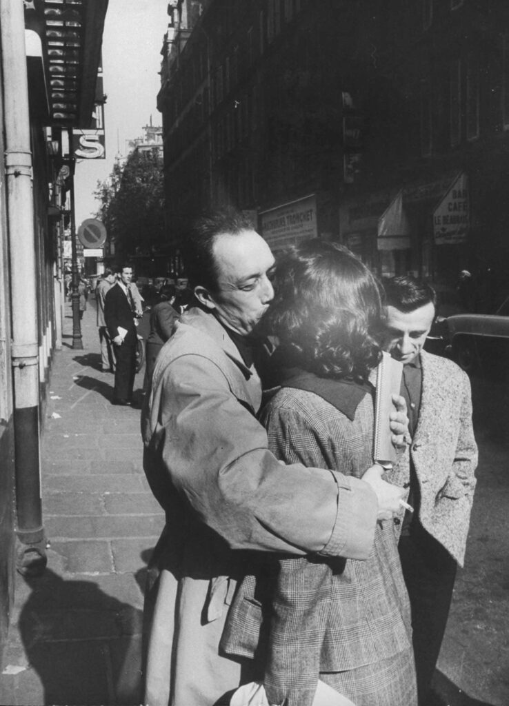 Albert Camus kissed actress Dominique Blanchar after a rehearsal of his play Caligula, 1957.