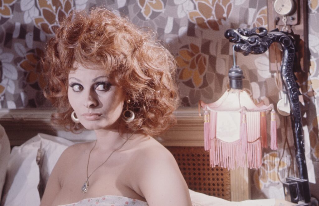 Sophia Loren on the set of the 1964 film 'Marriage Italian Style', directed by Vittorio De Sica.