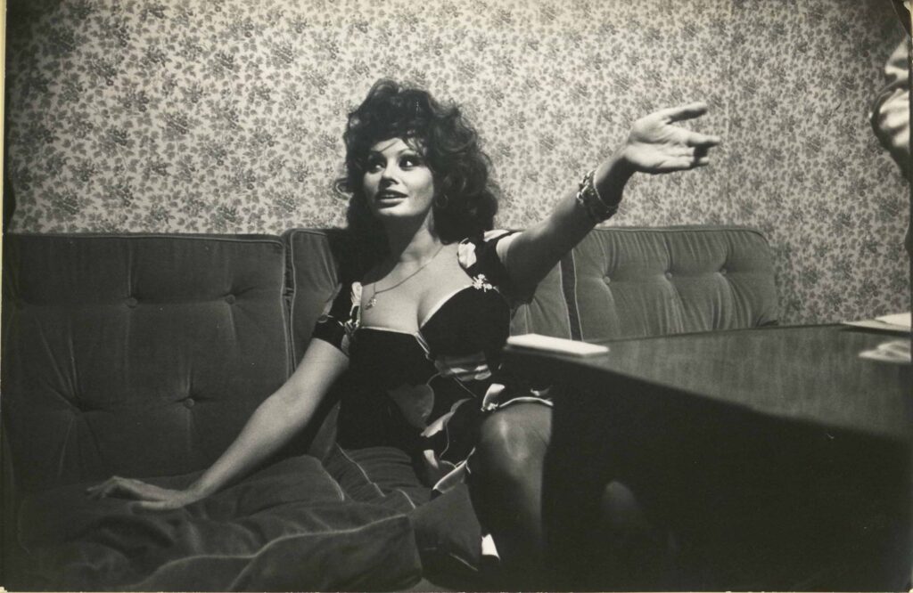 Sophia Loren on the set of the 1964 film 'Marriage Italian Style', directed by Vittorio De Sica.